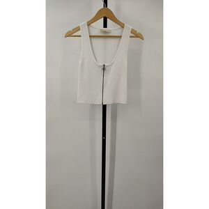 Michael Kors Women Ribbed Knit Cropped Tank Top White Sleeved M